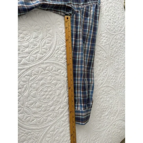 Men's Medium Peter Millar Long Sleeve Blue Plaid Shirt, Crown Crafted Collection - Picture 3 of 5